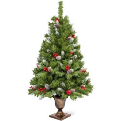 Encci 4FT Artificial Christmas Tree - Pre-Lit Christmas Tree with Pine Cones & Red Berries - Easy to Assemble Holiday Tree for Home, Office