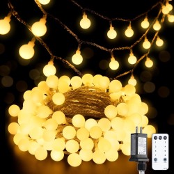 Encci 100 LED Connectable Globe String Lights, Indoor Bedroom Decor, 33ft Warm White Christmas Lights with Plug and Remote, 8 Modes Hanging Fairy Lights for Outdoor, Room, Classroom, Party Decorations