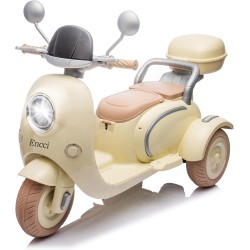 Encci Seater Kids Motorcycle, Girls Electric Motorcycle with Storage Compartments, Slow Start, USB, Bluetooth, Stable 3-Wheel Structure, Ideal Moped for Boys and Girls (Beige, Dual Motor)